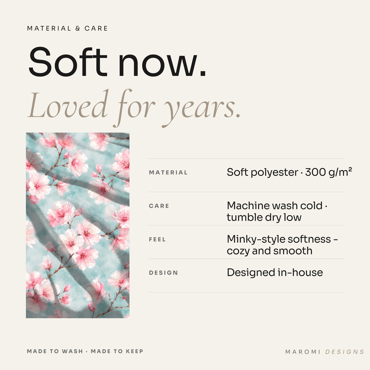 Maromi Designs Personalized Cherry Blossom Baby Blanket with Custom Name | Plush Minky Floral Throw | Baby Shower Gift