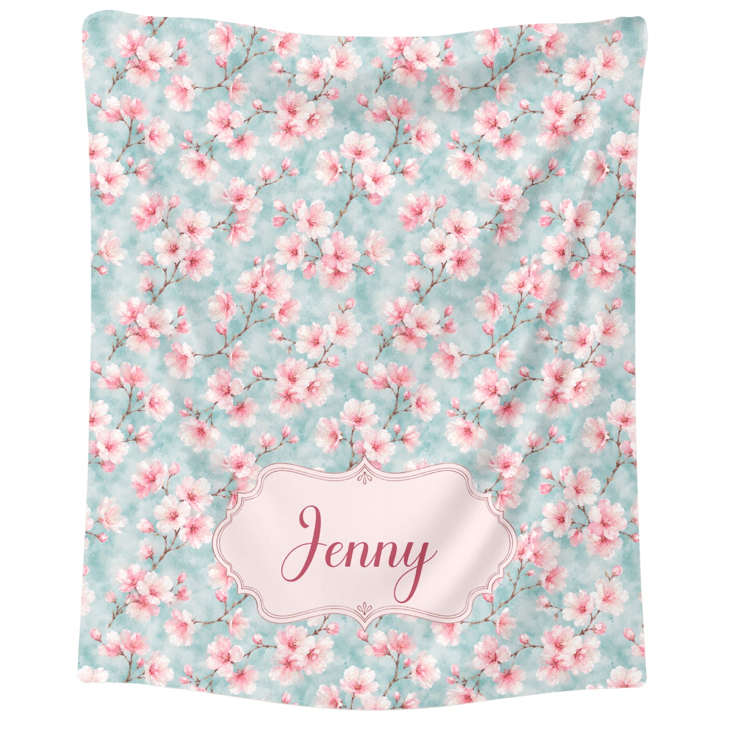 Maromi Designs Personalized Cherry Blossom Baby Blanket with Custom Name | Plush Minky Floral Throw | Baby Shower Gift