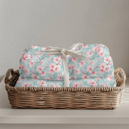 Maromi Designs Personalized Cherry Blossom Baby Blanket with Custom Name | Plush Minky Floral Throw | Baby Shower Gift