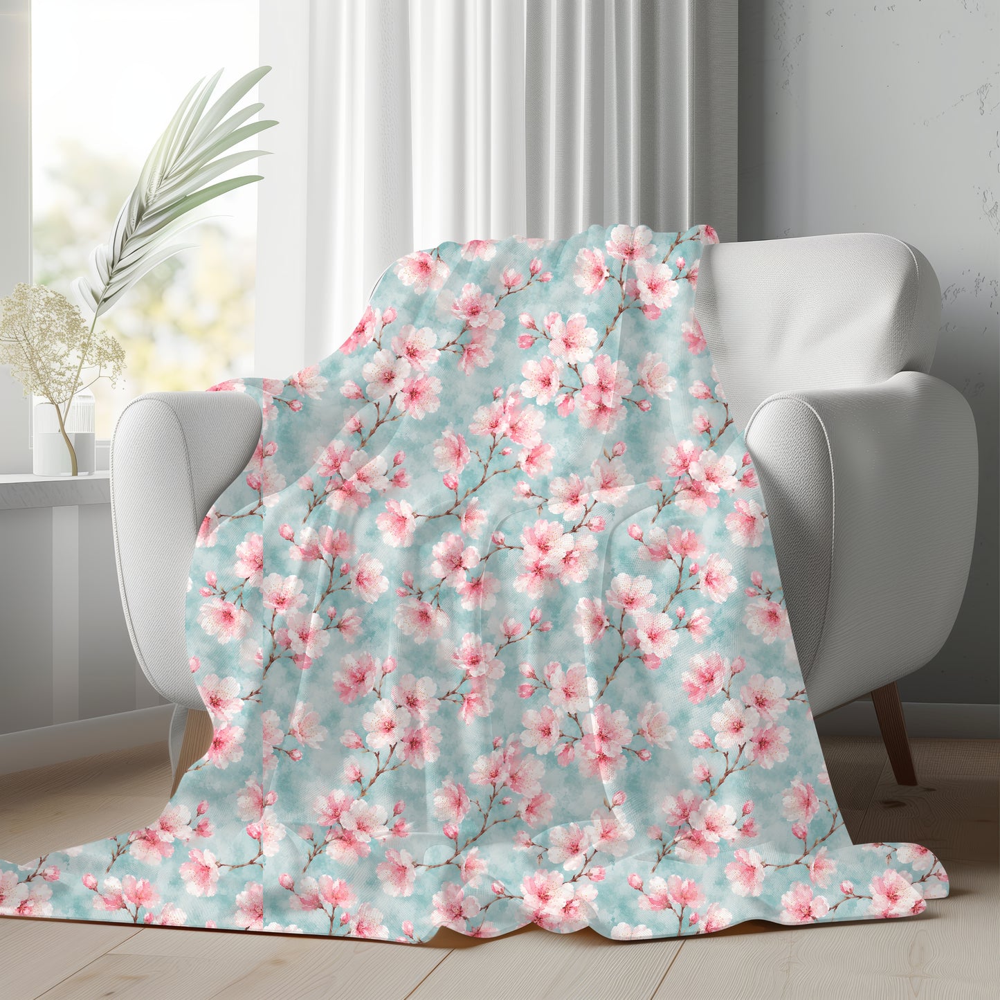 Maromi Designs Personalized Cherry Blossom Baby Blanket with Custom Name | Plush Minky Floral Throw | Baby Shower Gift