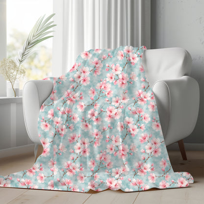 Maromi Designs Personalized Cherry Blossom Baby Blanket with Custom Name | Plush Minky Floral Throw | Baby Shower Gift