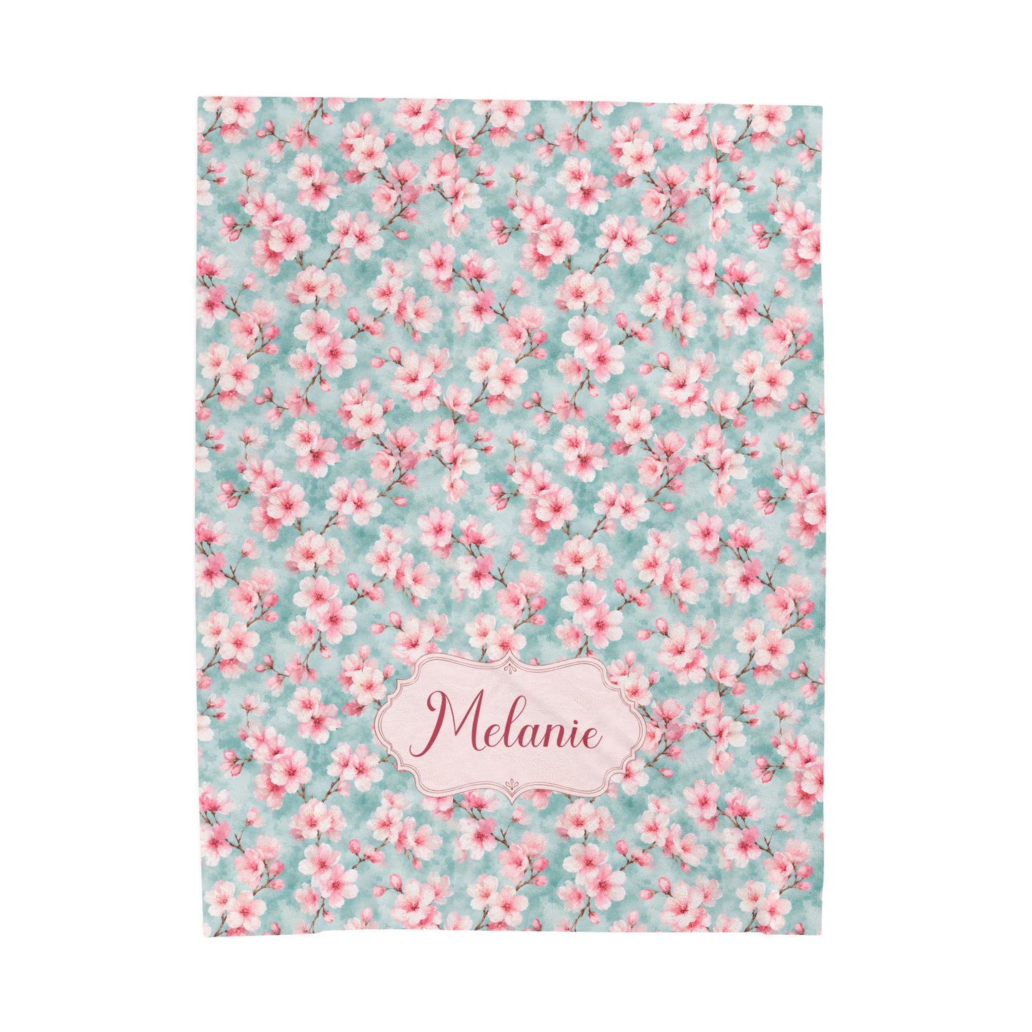 Maromi Designs Personalized Cherry Blossom Baby Blanket with Custom Name | Plush Minky Floral Throw | Baby Shower Gift
